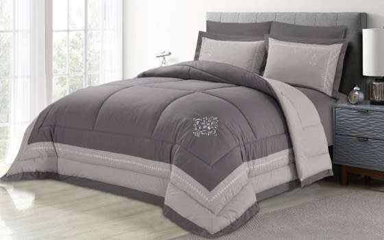 Cannon Embroidered Cotton Duvet Cover Set Without Filling 6 PCS - King L.Grey & D.Grey