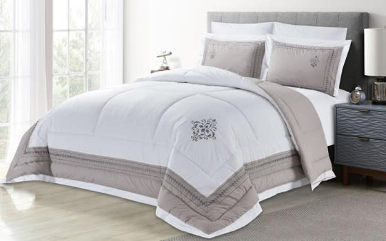 Cannon Embroidered Cotton Duvet Cover Set Without Filling 6 PCS - King White & L.Grey