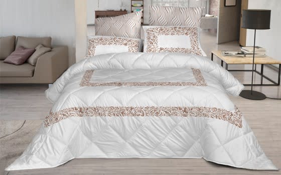 Chay Comforter Set 6 PCS - King White & Brown