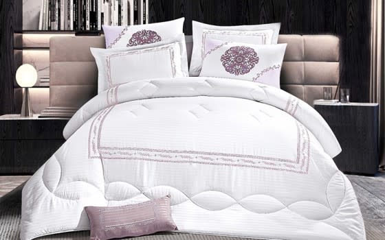 Tulip Embroidered Comforter Set 7 PCS - King White & Purple