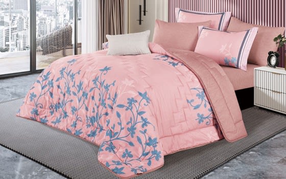 Virginia Cotton Comforter Set 7 PCS - King Pink