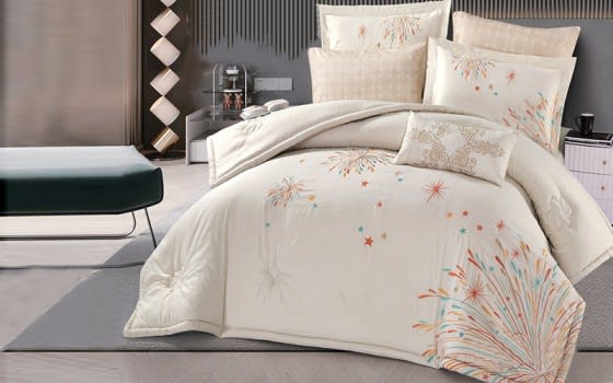 Amira Embroidered Comforter Set 7 PCS - King L.Beige