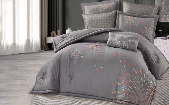 Amira Embroidered Comforter Set 7 PCS - King D.Grey
