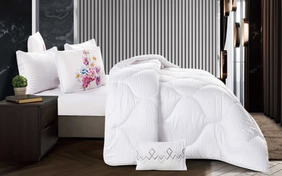 Marie Stripe Comforter Set 7 PCS - King White