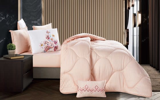 Marie Stripe Comforter Set 7 PCS - King Peach