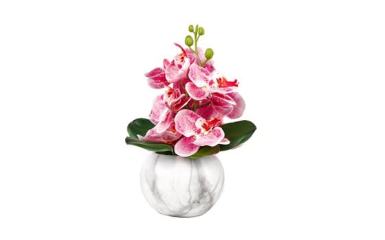 مزهرية سيراميك مع زهرة الأوركيد للديكور 1 قطعة - وردي فاتح