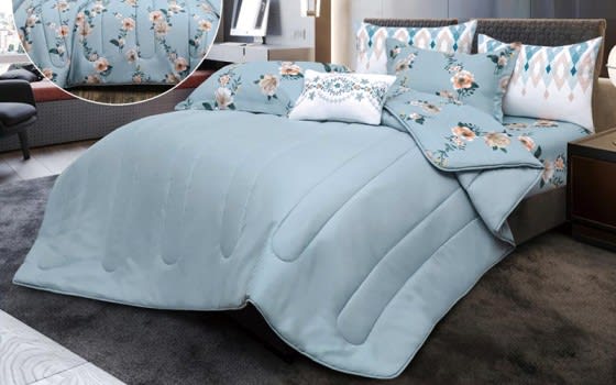 Alice Cotton Comforter Set 6 Pcs - Queen Turquoise