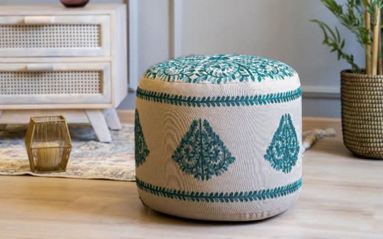 Cotton Pouf With Ball Filling ( 45 x 40 ) - Beige & Green