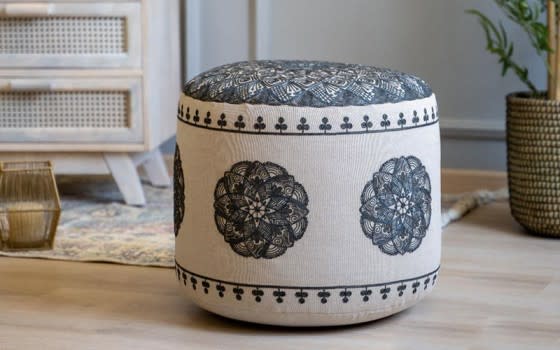 Cotton Pouf With Ball Filling ( 45 x 40 ) - Beige & D.Grey
