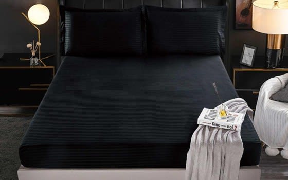 Sabha Hotel Stripe Bedsheet Set 2 Pcs - Single Black