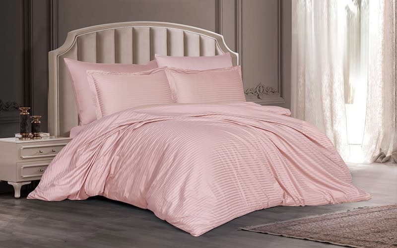 Lirquen Cotton Stripe Quilt Cover Bending Set Without Filling  6 PCs - King Pink