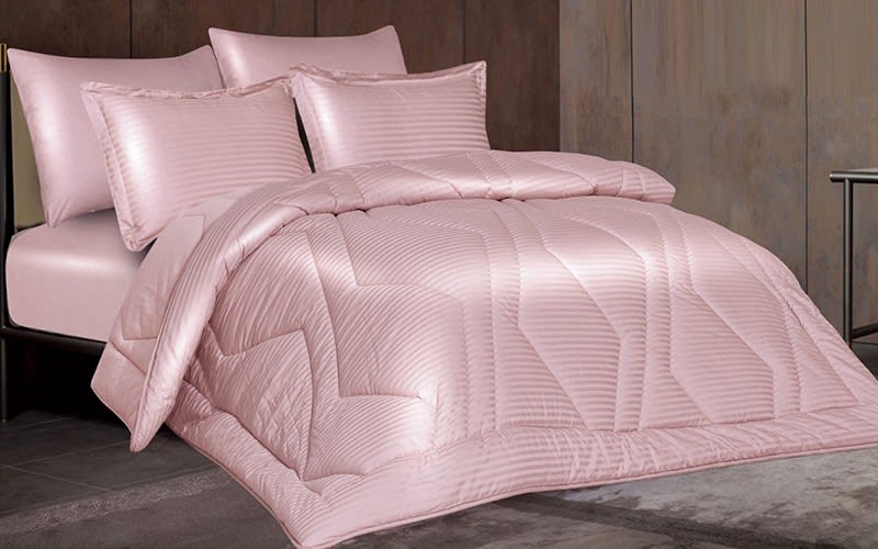Lirquen Stripe Cotton Comforter Bedding Set 6 PCS - King Pink