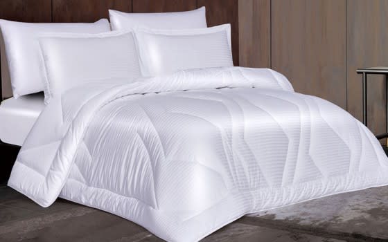 Lirquen Stripe Cotton Comforter Bedding Set 6 PCS - King White