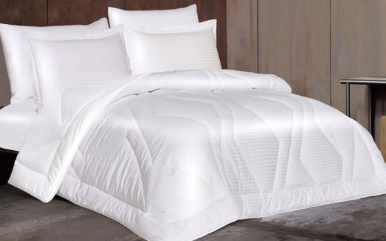 Lirquen Stripe Cotton Comforter Bedding Set 6 PCS - King Off White