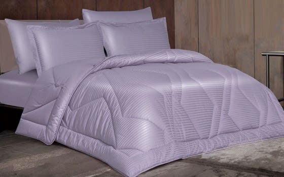 Lirquen Stripe Cotton Comforter Bedding Set 6 PCS - King Purple