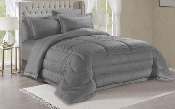 Valentini Striped Quilt Cover Bedding Set Whitout Filling 4 PCS - Single D.Grey