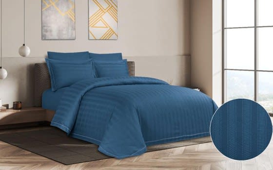 Cannon Stripe Cotton Comforter Bedding Set 6 PCS - King Blue