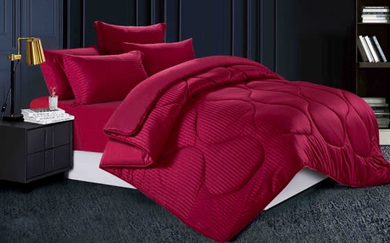 Relax Stripe Hotel Comforter Bedding Set 6 PCS - Queen Burgundy