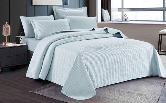 Relax Stripe Bedspread Set 4 Pcs - Single L.Blue