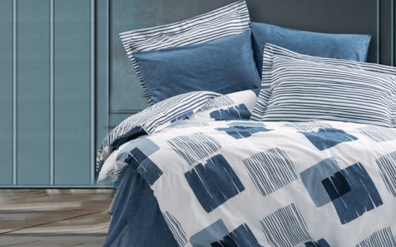 Cotton Box Comforter Bedding Set 4 PCs - Single White & Blue