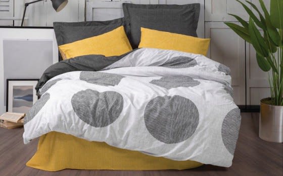 Cotton Box Comforter Bedding Set 4 PCs - Single White & Grey