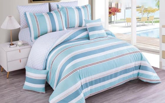 Sheik Cotton Comforter Bedding Set 8 PCS - King White & Sky Blue