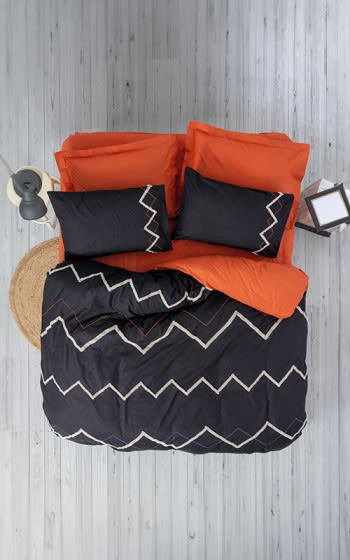 Cotton Box Single Duvet Cover Bedding Set Without Filling 4 PCS - Mirely Siyah Kiremit
