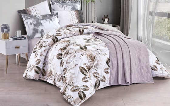 Mona Comforter Bedding Set With Bedspread 7 PCS - King White & Beige