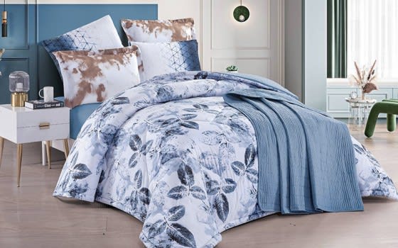 Mona Comforter Bedding Set With Bedspread 5 PCS - Single White & Grey