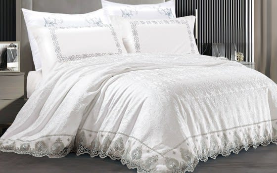 Ahlam Dantel Quilt Cover Bedding Set Without Filling 6 PCS - King Off White