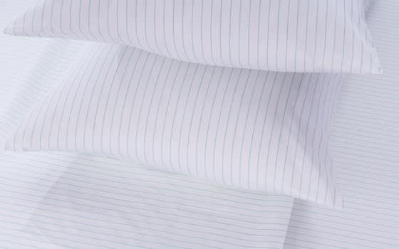 Welspun Basics Stripe Bed Sheet Set 4 PCS - King White & Green  ( 200 TC )