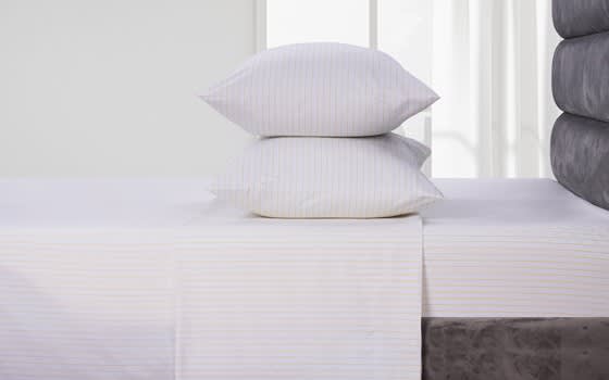 Welspun Basics Stripe Bed Sheet Set 4 PCS - King White & Yellow ( 200 TC )