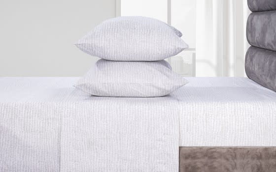 Welspun Basics Spotted Bed Sheet Set 4 PCS - Queen White & Grey ( 200 TC )