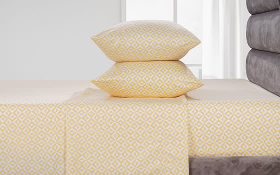 Welspun Basics Printed Bed Sheet Set 4 PCS - Queen White & Yellow ( 220 TC )