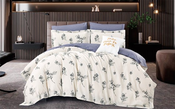 Garden Cotton Comforter Bedding Set 4 PCS - Single Cream & Grey