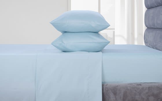 Welspun Basics Plain Bed Sheet Set 4 PCS - King Sky Blue ( 220 TC )