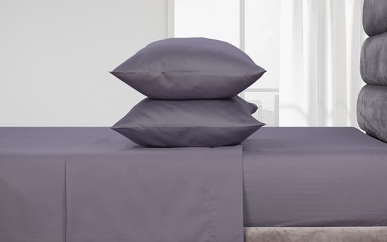 Welspun Basics Plain Bed Sheet Set 4 PCS - Queen D.Grey ( 220 TC )