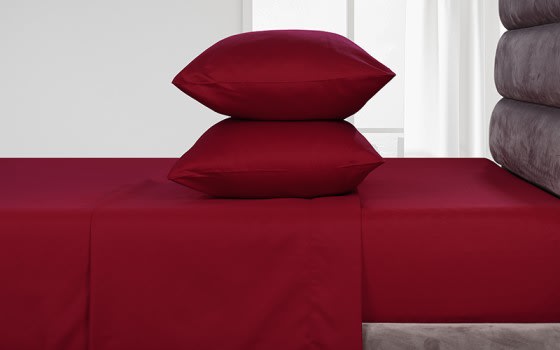 Welspun Basics Plain Bed Sheet Set 4 PCS - Queen Red ( 220 TC )