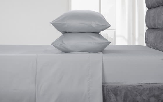 Welspun Basics Plain Bed Sheet Set 4 PCS - King Grey ( 220 TC )