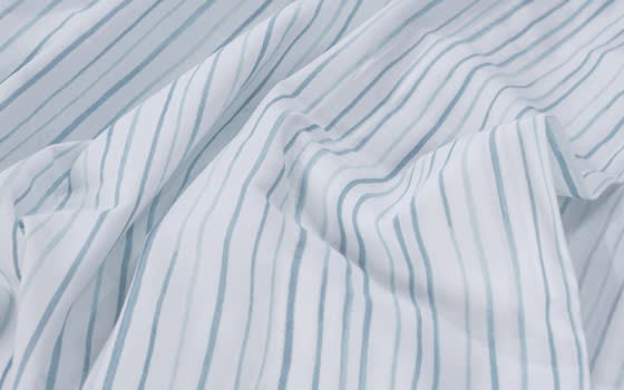 Welspun Basics Stripe Bed Sheet Set 4 PCS - King White & Blue ( 300 TC )