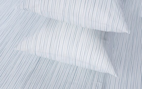 Welspun Basics Stripe Bed Sheet Set 4 PCS - King White & Blue ( 300 TC )