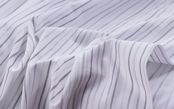 Welspun Basics Stripe Bed Sheet Set 4 PCS - King White & Grey ( 300 TC )