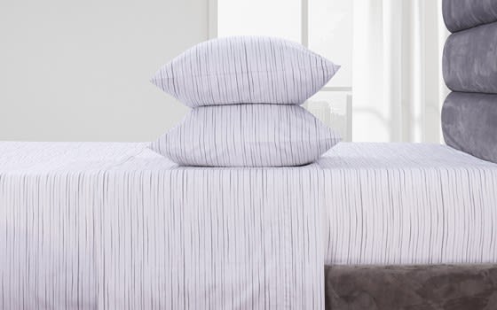Welspun Basics Stripe Bed Sheet Set 4 PCS - King White & Grey ( 300 TC )