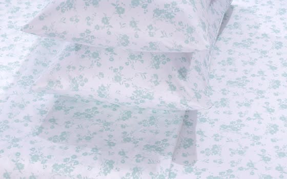 Welspun Basics Printed Bed Sheet Set 4 PCS - Queen White & Green ( 220 TC )