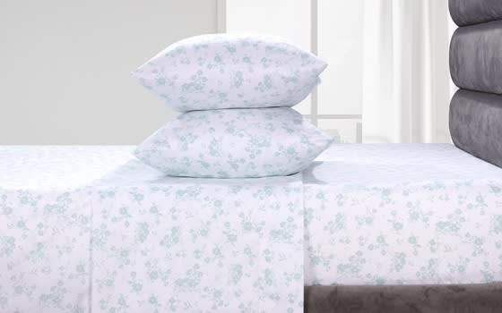 Welspun Basics Printed Bed Sheet Set 4 PCS - Queen White & Green ( 220 TC )