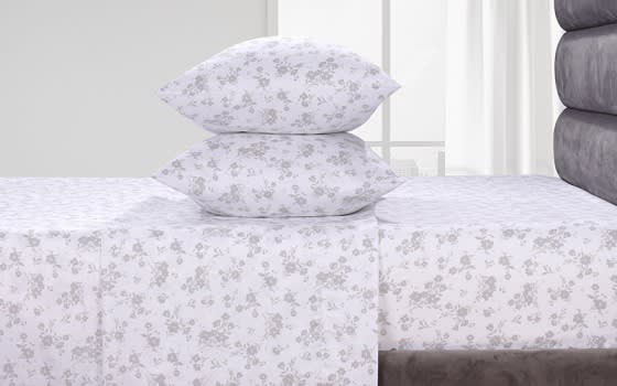 Welspun Basics Printed Bed Sheet Set 4 PCS - Queen White & Grey ( 220 TC )