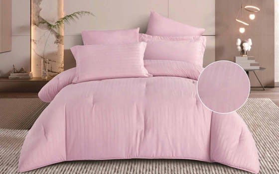 Layla Stripe Comforter Bedding Set 6 PCS - Queen Pink