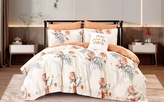 Garden Cotton Quilt Cover Bedding Set 6 PCS Without Filling - King White & Orange