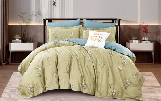 Garden Cotton Quilt Cover Bedding Set 6 PCS Without Filling - King Green