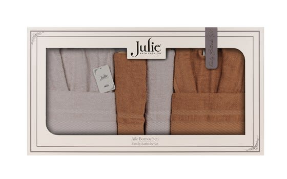 Julie Family Cotton Bathrobe Set 6 PCS - Beige & Tiled